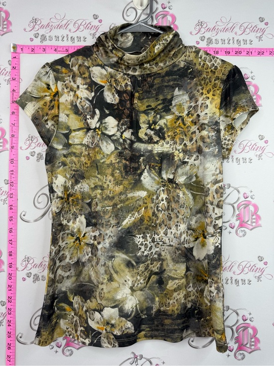 Melanie Lyne Tops - Melanie Lynn T-shirt Animal-Print Short Sleeve Cowl Neck Top - Olive & Black